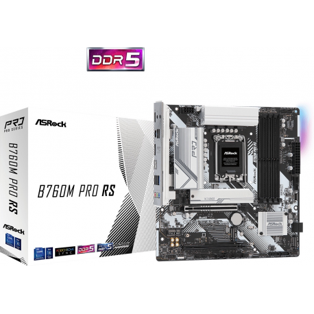 ASRock B760M PRO RS / D5 - Motherboard - micro ATX - LGA1700 Socket - B760 Chipset - USB 3.2 Gen 1, USB-C 3.2 Gen 1 - 2.5 Gigabit LAN - onboard graphics (CPU required) - HD Audio (8-channel) - 5