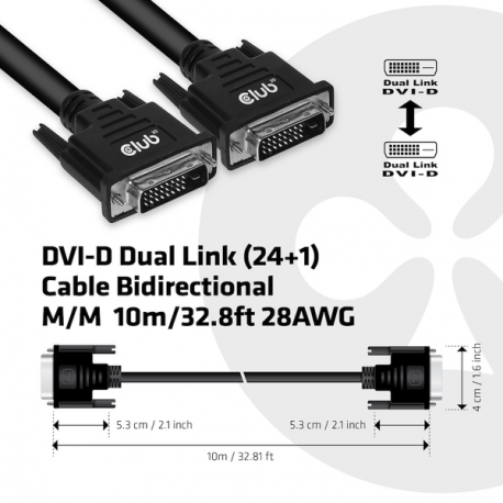Club 3D - DVI cable - dual link - DVI-D (M) to DVI-D (M) - 10 m - thumbscrews, gold flashed contacts - 2