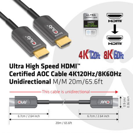 Club 3D - Ultra High Speed - HDMI cable - HDMI male to HDMI male - 20 m - hybrid copper / fibre optic - 4K support, active - 3