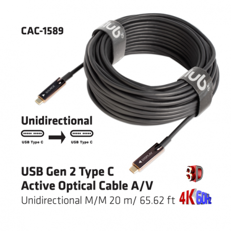 Club 3D - USB cable - 24 pin USB-C (M) to 24 pin USB-C (M) - USB 3.2 Gen 2 - 20 m - Active Optical Cable (AOC) - 3