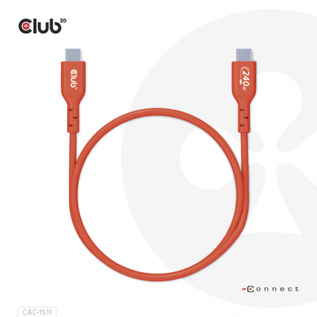 Club 3D - USB cable - 24 pin USB-C (M) to 24 pin USB-C (M) - USB 2.0 - 48 V - 5 A - 4 m - bi-directional, up to 240W power delivery support, extended power range (EPR) - 1