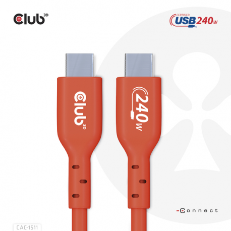 Club 3D - USB cable - 24 pin USB-C (M) to 24 pin USB-C (M) - USB 2.0 - 48 V - 5 A - 4 m - bi-directional, up to 240W power delivery support, extended power range (EPR) - 7