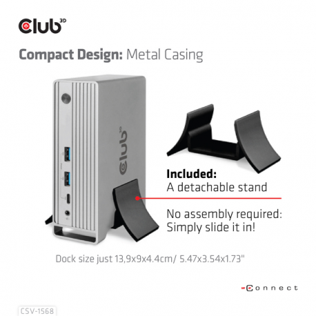 Club 3D - Docking station - USB-C - VGA, 2 x HDMI, DP - GigE - 120 Watt - 9