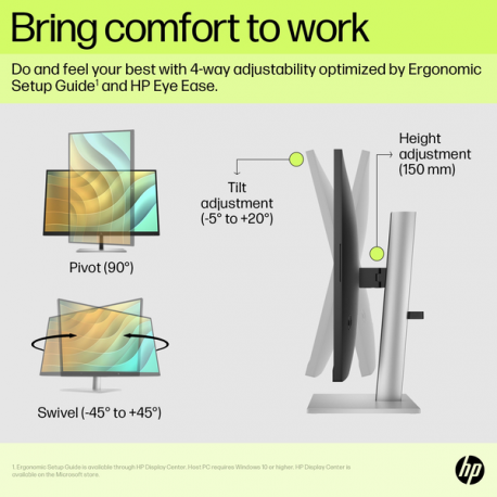 HP E27u G5 PVC Free - E-Series - LED monitor - 27" - 2560 x 1440 QHD @ 75 Hz - IPS - 350 cd / m² - 1000:1 - 5 ms - HDMI, DisplayPort, USB-C - black head, black and silver (stand) - 1