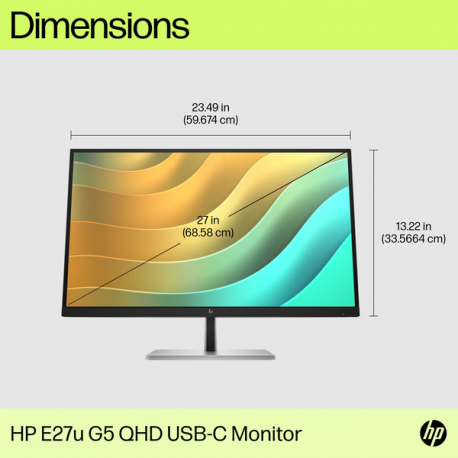 HP E27u G5 PVC Free - E-Series - LED monitor - 27" - 2560 x 1440 QHD @ 75 Hz - IPS - 350 cd / m² - 1000:1 - 5 ms - HDMI, DisplayPort, USB-C - black head, black and silver (stand) - 5