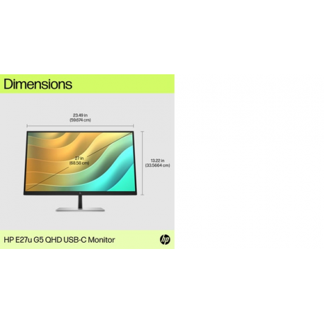 HP E27u G5 PVC Free - E-Series - LED monitor - 27" - 2560 x 1440 QHD @ 75 Hz - IPS - 350 cd / m² - 1000:1 - 5 ms - HDMI, DisplayPort, USB-C - black head, black and silver (stand) - 9