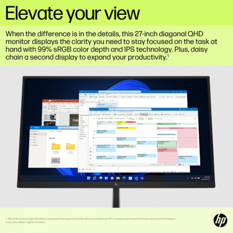 HP E27u G5 PVC Free - E-Series - LED monitor - 27" - 2560 x 1440 QHD @ 75 Hz - IPS - 350 cd / m² - 1000:1 - 5 ms - HDMI, DisplayPort, USB-C - black head, black and silver (stand) - 11
