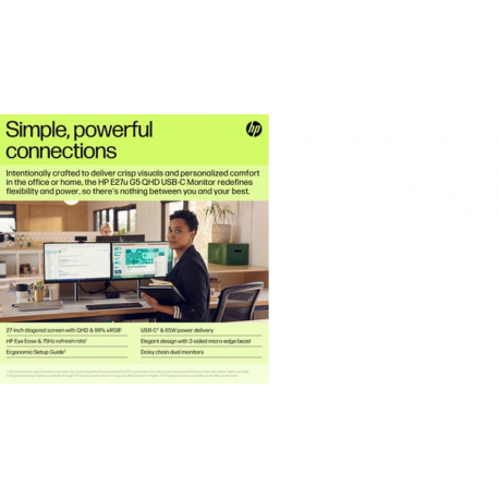 HP E27u G5 PVC Free - E-Series - LED monitor - 27" - 2560 x 1440 QHD @ 75 Hz - IPS - 350 cd / m² - 1000:1 - 5 ms - HDMI, DisplayPort, USB-C - black head, black and silver (stand) - 15