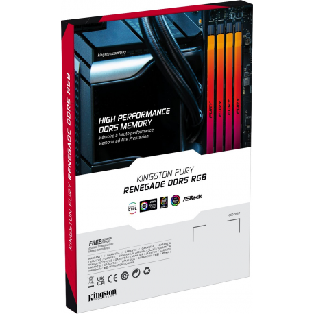 Kingston FURY Renegade RGB - DDR5 - module - 32 GB: 1 x 32 GB - DIMM 288-pin - 6400 MHz  /  PC5-51200 - CL32 - 1.1 V - unbuffered - on-die ECC - black, silver - 4