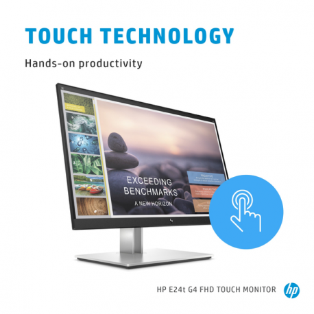 HP E24t G4 - E-Series - LED monitor - 24" (23.8" viewable) - touchscreen - 1920 x 1080 Full HD (1080p) @ 60 Hz - IPS - 300 cd / m² - 1000:1 - 5 ms - HDMI, VGA, DisplayPort - black - promo - for HP 250 G9; Elite 600 G9, 800 G9; Pro 260 G9, 290 G9; ZBook Firefly 14 G9 - 3
