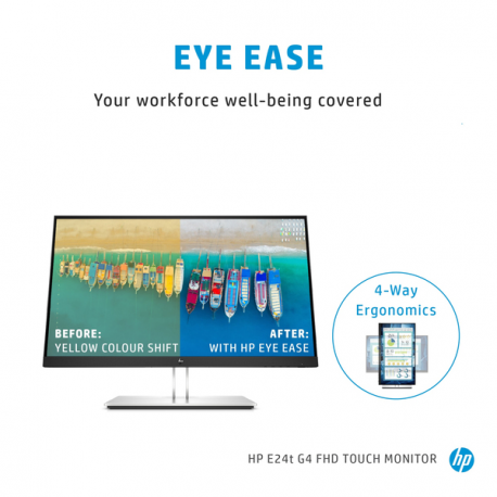 HP E24t G4 - E-Series - LED monitor - 24" (23.8" viewable) - touchscreen - 1920 x 1080 Full HD (1080p) @ 60 Hz - IPS - 300 cd / m² - 1000:1 - 5 ms - HDMI, VGA, DisplayPort - black - promo - for HP 250 G9; Elite 600 G9, 800 G9; Pro 260 G9, 290 G9; ZBook Firefly 14 G9 - 10