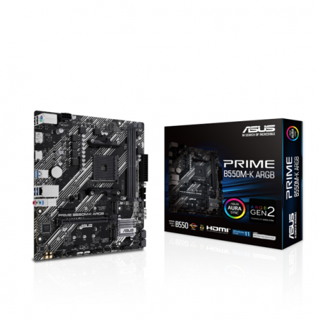 ASUS PRIME B550M-K ARGB - Motherboard - micro ATX - Socket AM4 - AMD B550 Chipset - USB 3.2 Gen 1 - Gigabit LAN - onboard graphics (CPU required) - HD Audio (8-channel) - 0