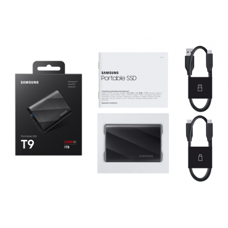 Samsung T9 MU-PG1T0B - SSD - encrypted - 1 TB - external (portable) - USB 3.2 Gen 2x2 (USB-C connector) - 256-bit AES - black - 2