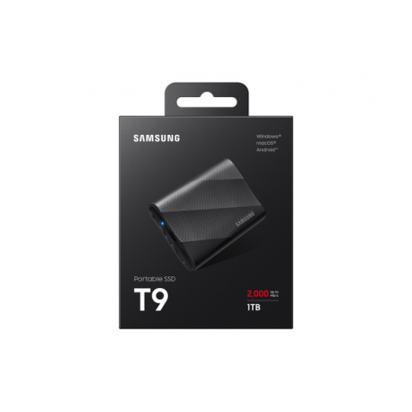 Samsung T9 MU-PG1T0B - SSD - encrypted - 1 TB - external (portable) - USB 3.2 Gen 2x2 (USB-C connector) - 256-bit AES - black - 9