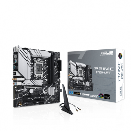 ASUS PRIME B760M-A WIFI - Motherboard - micro ATX - LGA1700 Socket - B760 Chipset - USB 3.2 Gen 1, USB 3.2 Gen 2, USB-C 3.2 Gen 1 - 2.5 Gigabit LAN, Wi-Fi 6, Bluetooth - onboard graphics (CPU required) - HD Audio (8-channel) - 5