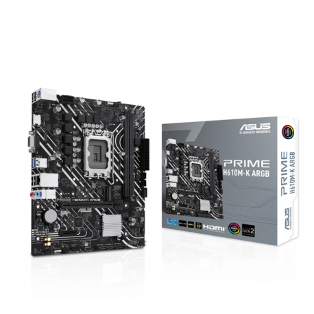ASUS PRIME H610M-K ARGB - Motherboard - micro ATX - LGA1700 Socket - H610 Chipset - USB 3.2 Gen 1 - Gigabit LAN - onboard graphics (CPU required) - HD Audio (8-channel) - 6
