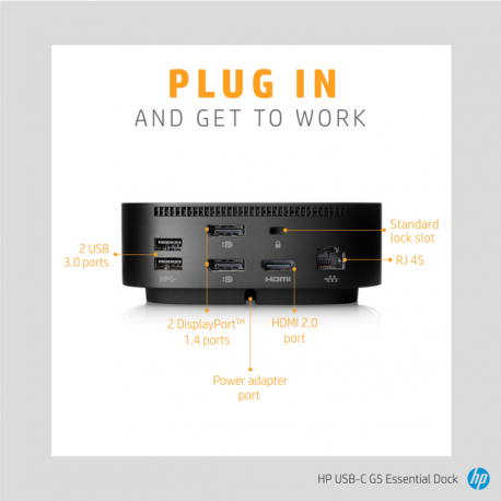 HP - Essential - docking station - USB-C - HDMI, 2 x DP - 10Mb LAN - 120 Watt - United Kingdom - 3