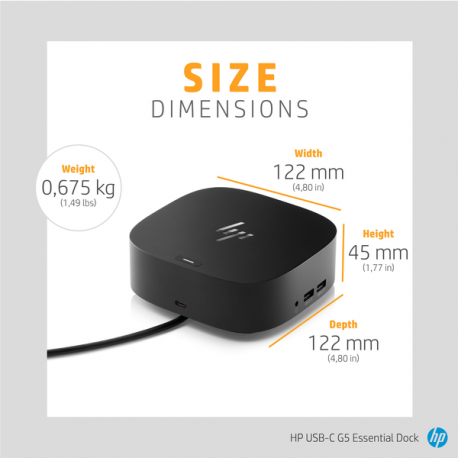 HP - Essential - docking station - USB-C - HDMI, 2 x DP - 10Mb LAN - 120 Watt - United Kingdom - 7