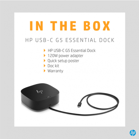 HP - Essential - docking station - USB-C - HDMI, 2 x DP - 10Mb LAN - 120 Watt - United Kingdom - 8