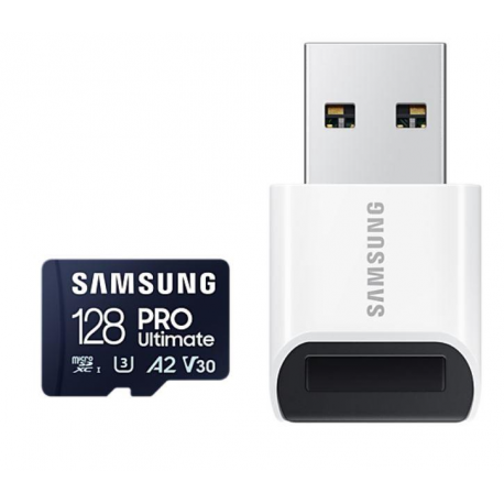 Samsung PRO Ultimate MB-MY128SB - Flash memory card - 128 GB - A2  /  Video Class V30  /  UHS-I U3 - microSDXC UHS-I - blue - 0