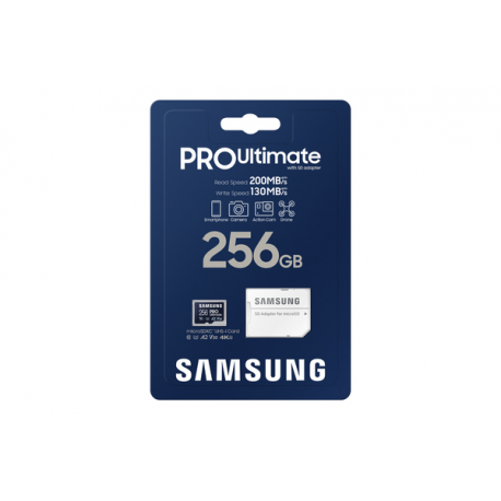 Samsung PRO Ultimate MB-MY256SA - Flash memory card (SD adapter included) - 256 GB - A2  /  Video Class V30  /  UHS-I U3 - microSDXC UHS-I - blue - 8