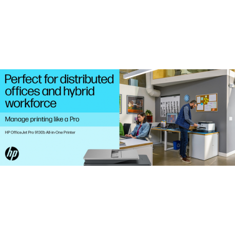 HP Officejet Pro 9130b All-in-One - Multifunction printer - colour - ink-jet - Legal (216 x 356 mm) (original) - A4 / Legal (media) - up to 23 ppm (copying) - up to 25 ppm (printing) - 250 sheets - 33.6 Kbps - USB 2.0, LAN, USB host, Wi-Fi(ac) - 27