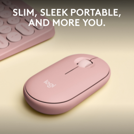 Logitech Pebble 2 M350s - Mouse - optical - 3 buttons - wireless - Bluetooth 5.2 LE - tonal rose - 9