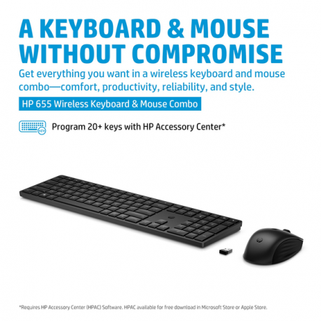 HP 655 - Keyboard and mouse set - wireless - 2.4 GHz - Spanish - black - for Pro x360 Fortis 11 G9 Notebook; ProBook 445 G9 Notebook - 12