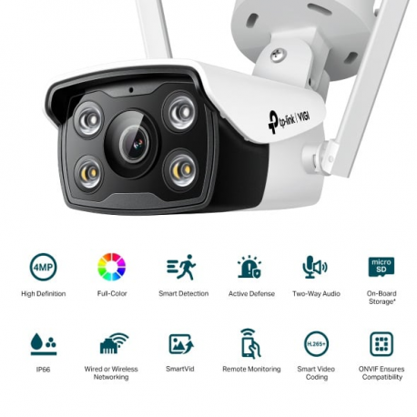 TP-Link VIGI C340-W V1 - Network surveillance camera - bullet - outdoor - weatherproof - colour (Day&Night) - 2560 x 1440 - M12 mount - fixed focal - audio - wireless - Wi-Fi - LAN 10 / 100 - H.264, H.265, H.265+, H.264+ - DC 12 V - 2