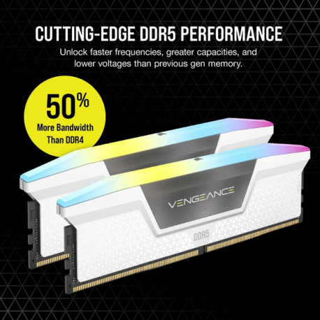 CORSAIR Vengeance RGB - DDR5 - kit - 64 GB: 2 x 32 GB - DIMM 288-pin - 6000 MHz / PC5-48000 - CL30 - 1.4 V - unbuffered - on-die ECC - white - 5