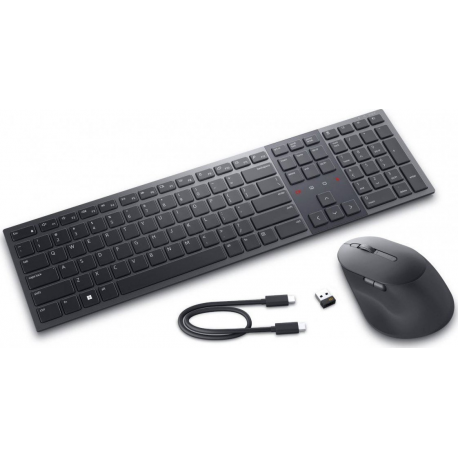 Dell Premier KM900 - Keyboard and mouse set - collaboration - backlit - wireless - 2.4 GHz, Bluetooth 5.1 - QWERTY - US International - graphite - with 3 years Advanced Exchange Service - 2