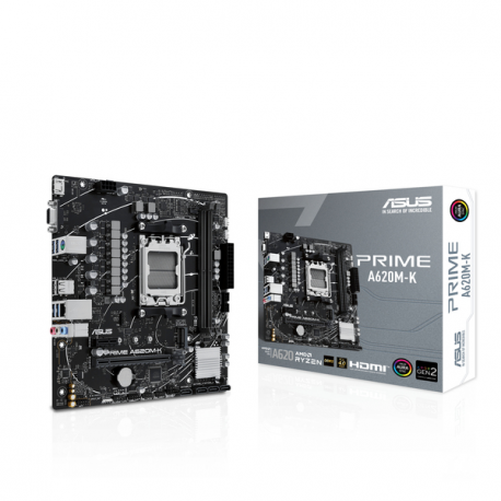 ASUS PRIME A620M-K - Motherboard - micro ATX - Socket AM5 - AMD A620 Chipset - USB 3.2 Gen 1 - Gigabit LAN - onboard graphics (CPU required) - HD Audio (8-channel) - 1