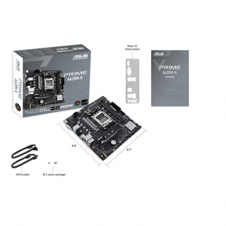 ASUS PRIME A620M-K - Motherboard - micro ATX - Socket AM5 - AMD A620 Chipset - USB 3.2 Gen 1 - Gigabit LAN - onboard graphics (CPU required) - HD Audio (8-channel) - 8