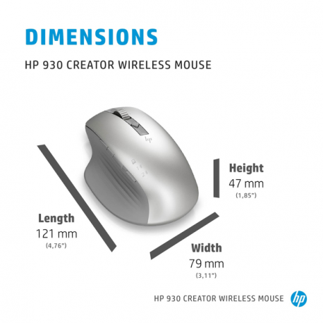 HP Creator 930 - Mouse - 10 buttons - wireless - Bluetooth - silver - for OMEN by HP Laptop 16; Victus by HP Laptop 16; Laptop 15, 17; Pavilion Plus Laptop 14 - 9