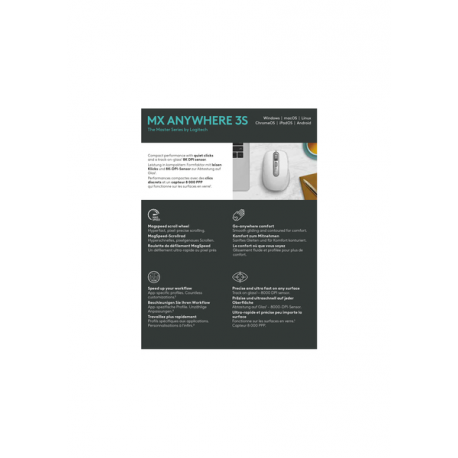 Logitech MX Anywhere 3S - Mouse - optical - 6 buttons - wireless - Bluetooth - Logitech Logi Bolt USB receiver - pale grey - 13
