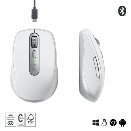 Logitech MX Anywhere 3S - Mouse - optical - 6 buttons - wireless - Bluetooth - Logitech Logi Bolt USB receiver - pale grey - 22