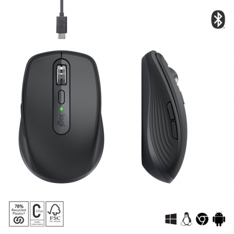 Logitech MX Anywhere 3S - Mouse - optical - 6 buttons - wireless - Bluetooth - Logitech Logi Bolt USB receiver - graphite - 1