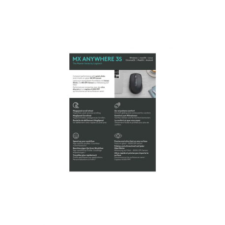 Logitech MX Anywhere 3S - Mouse - optical - 6 buttons - wireless - Bluetooth - Logitech Logi Bolt USB receiver - graphite - 10