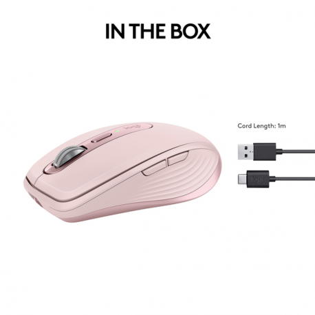 Logitech MX Anywhere 3S - Mouse - optical - 6 buttons - wireless - Bluetooth - Logitech Logi Bolt USB receiver - rose - 13