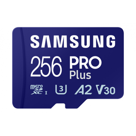 Samsung PRO Plus MB-MD256SA - Flash memory card (microSDXC to SD adapter included) - 256 GB - A2 / Video Class V30 / UHS-I U3 - microSDXC UHS-I - blue - 0