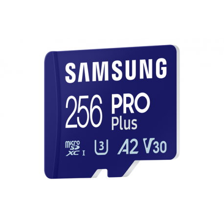 Samsung PRO Plus MB-MD256SA - Flash memory card (microSDXC to SD adapter included) - 256 GB - A2 / Video Class V30 / UHS-I U3 - microSDXC UHS-I - blue - 3