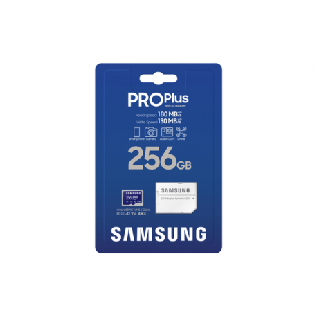 Samsung PRO Plus MB-MD256SA - Flash memory card (microSDXC to SD adapter included) - 256 GB - A2 / Video Class V30 / UHS-I U3 - microSDXC UHS-I - blue - 5