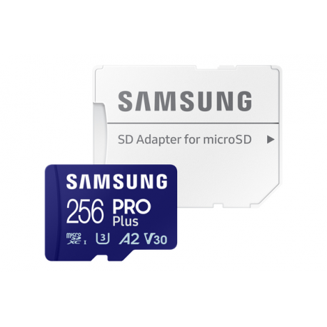 Samsung PRO Plus MB-MD256SA - Flash memory card (microSDXC to SD adapter included) - 256 GB - A2 / Video Class V30 / UHS-I U3 - microSDXC UHS-I - blue - 6