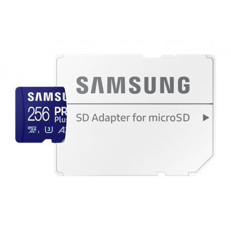 Samsung PRO Plus MB-MD256SA - Flash memory card (microSDXC to SD adapter included) - 256 GB - A2 / Video Class V30 / UHS-I U3 - microSDXC UHS-I - blue - 7