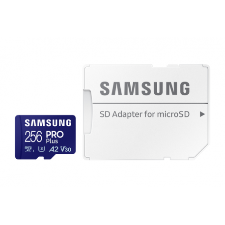 Samsung PRO Plus MB-MD256SA - Flash memory card (microSDXC to SD adapter included) - 256 GB - A2 / Video Class V30 / UHS-I U3 - microSDXC UHS-I - blue - 8