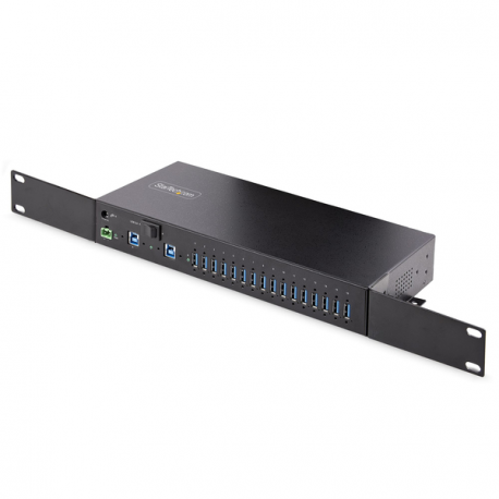 StarTech.com 16-Port Industrial USB 3.0 Hub 5Gbps, Metal, DIN / Surface / Rack Mountable, ESD Protection, Terminal Block Power, up to 120W Shared USB Charging, Dual-Host Hub / Switch (5G16AINDS-USB-A-HUB) - Hub - industrial - 16 x USB 3.2 Gen 1 - desktop, rack-mountable, DIN rail mountable - 3