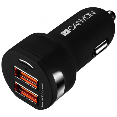 Canyon C-04 - Car power adapter - 2.4 A - 2 output connectors (USB) - black - 0