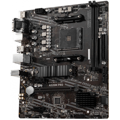 MSI A520M PRO - Motherboard - micro ATX - Socket AM4 - AMD A520 Chipset - USB 3.2 Gen 1 - Gigabit LAN - onboard graphics (CPU required) - HD Audio (8-channel) - 1