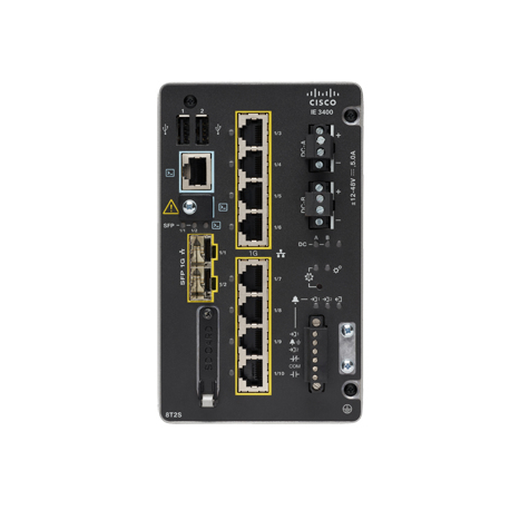 Cisco Catalyst IE3400 Rugged Series - Network Essentials - switch - Managed - 8 x 10 / 100 / 1000 + 2 x Gigabit SFP - DIN rail mountable - DC power - 0