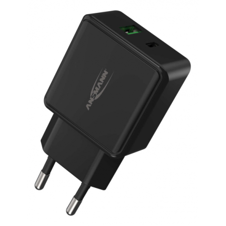 ANSMANN HC218PD - Power adapter - 18 Watt - 3000 mA - PD, QC 3.0 - 2 output connectors (USB, USB-C) - black - 2
